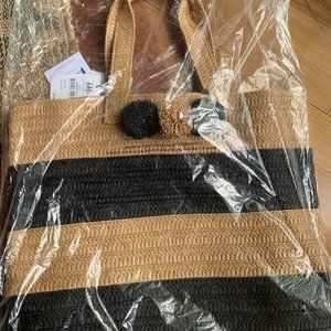 BTB Los Angeles Black Stripe Straw Tote (Neiman Marcus) *Never Used* in plastic